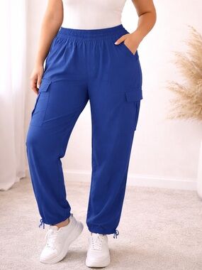 Ideology Plus Size 3X Blue Capri Cargo Pants Activewear Drawstring NWT E178